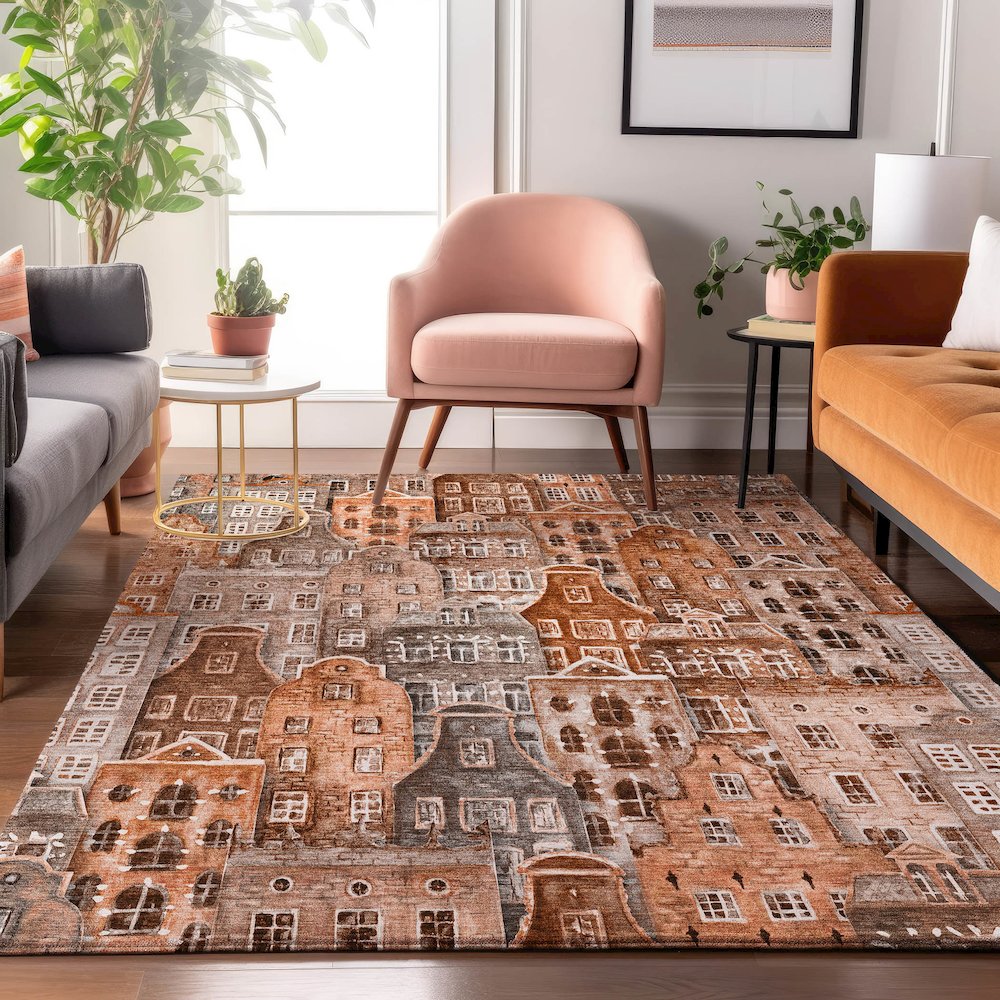 Premium Machine Washable Mayfield  Paprika 8' x 10' Rug. Picture 5