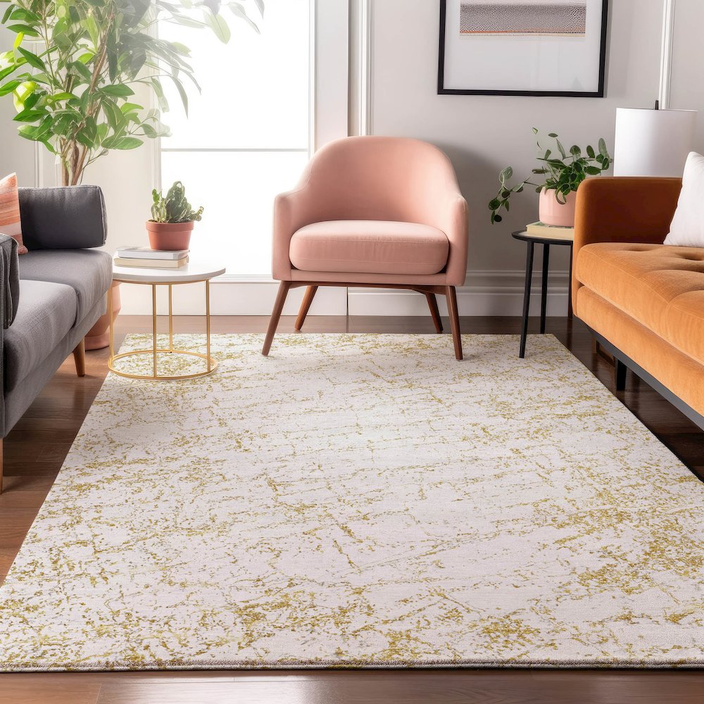 Premium Machine Washable Mayfield  Gold 8' x 10' Rug. Picture 5