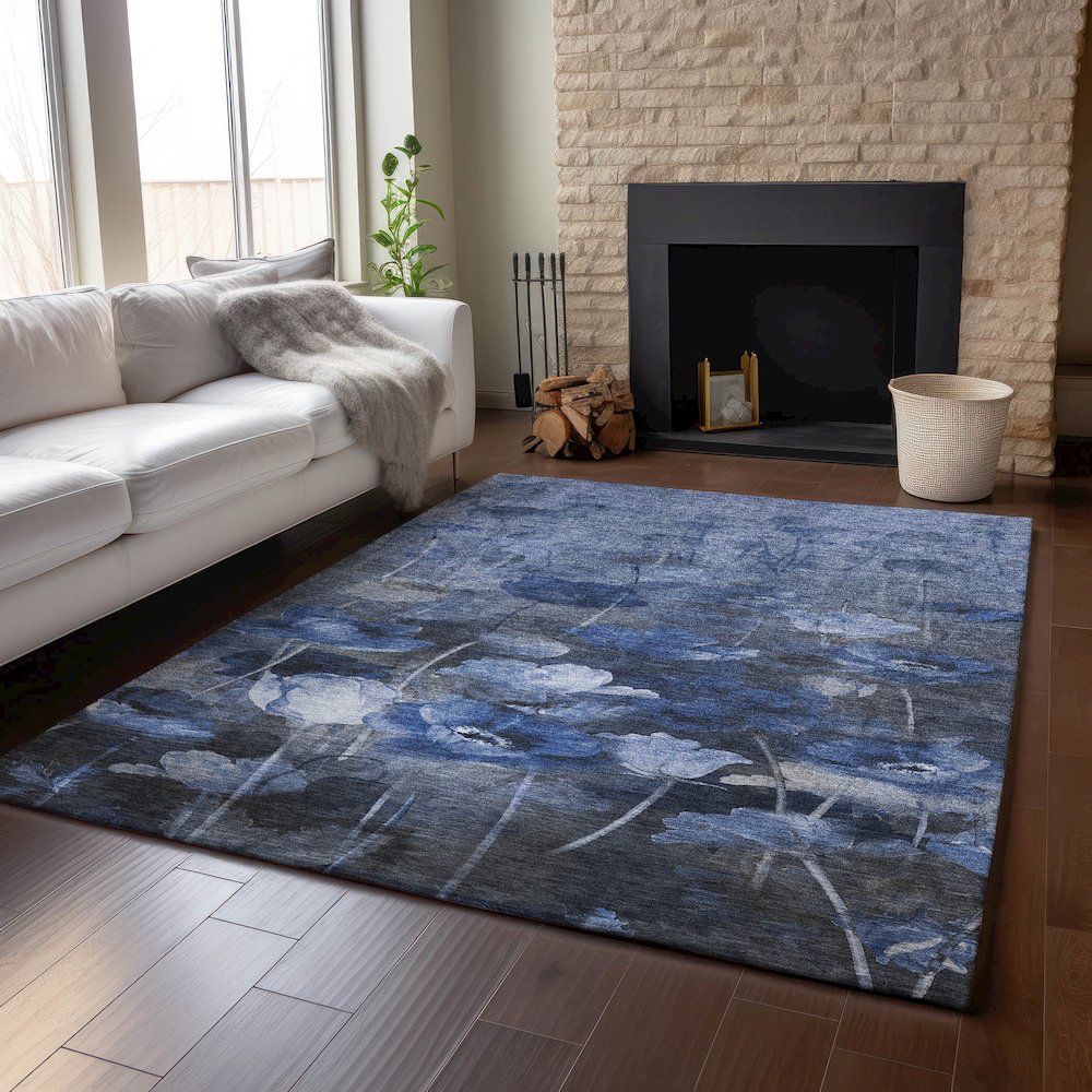 Premium Machine Washable Mayfield  Blue 8' x 10' Rug. Picture 6
