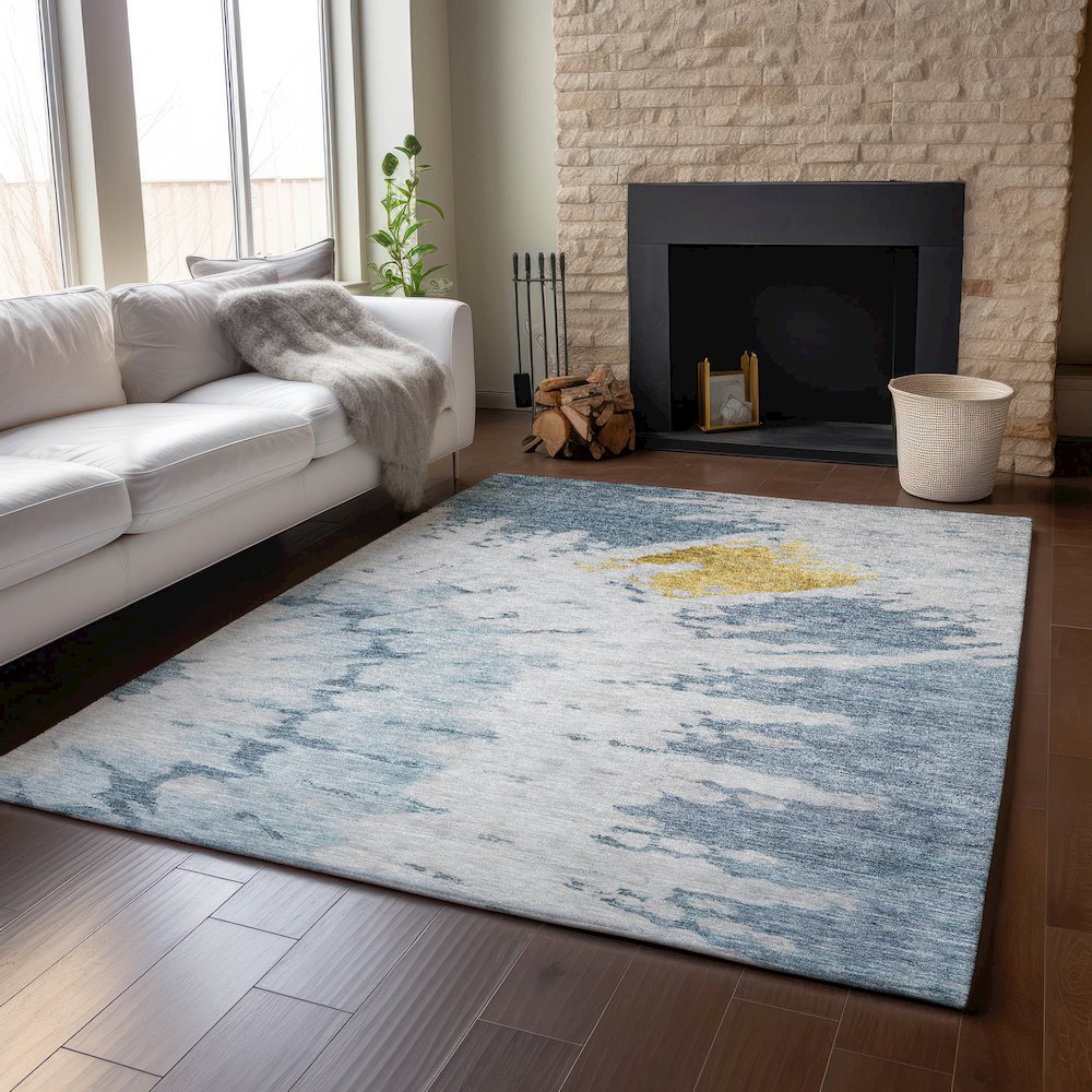 Premium Machine Washable Mayfield  Blue 8' x 10' Rug. Picture 6