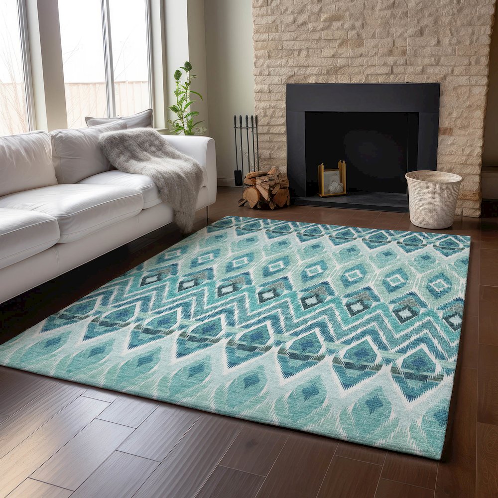 Premium Machine Washable Mayfield  Teal 8' x 10' Rug. Picture 6