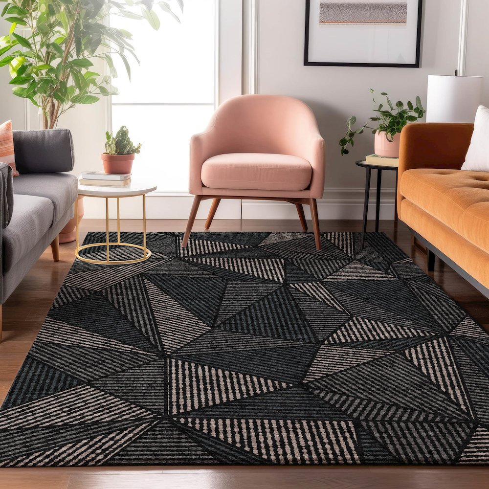 Premium Machine Washable Mayfield  Black 8' x 10' Rug. Picture 5