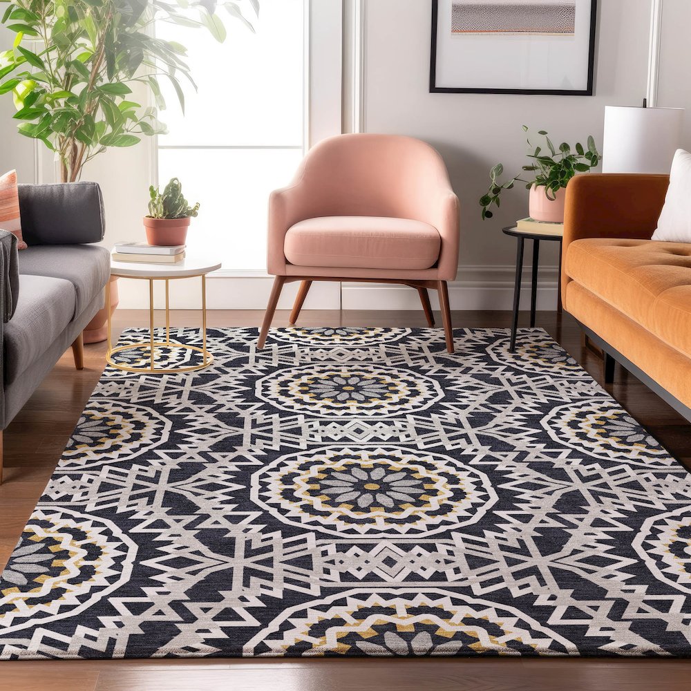 Premium Machine Washable Mayfield  Black 8' x 10' Rug. Picture 5