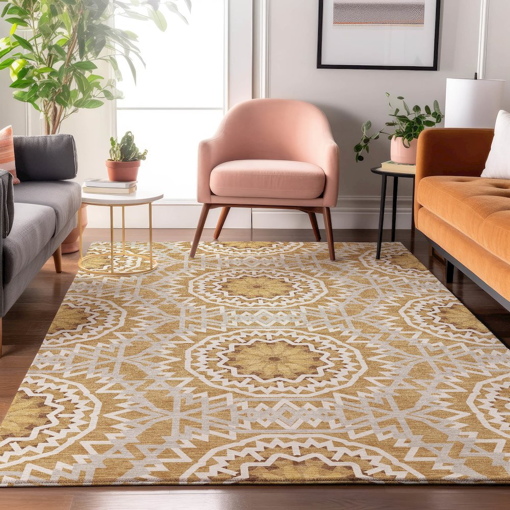 Premium Machine Washable Mayfield  Gold 8' x 10' Rug. Picture 5