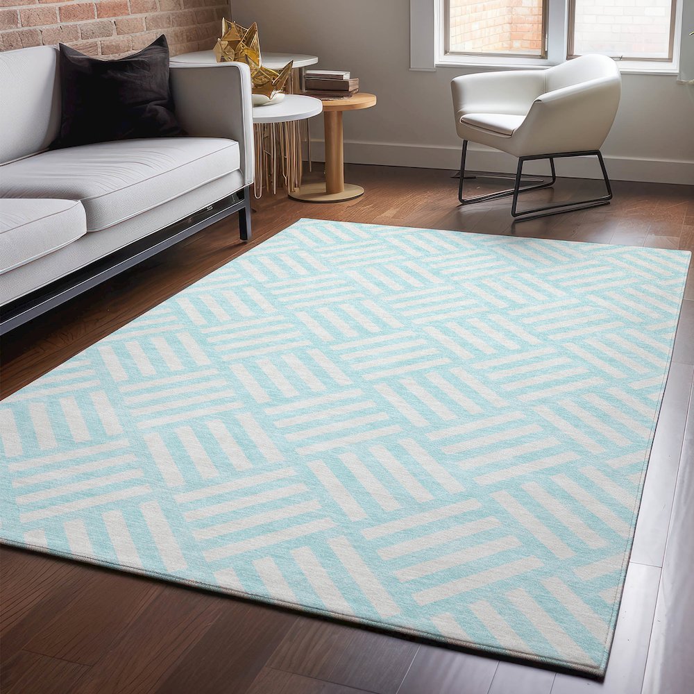 Premium Machine Washable Mayfield  Aqua 8' x 10' Rug. Picture 5