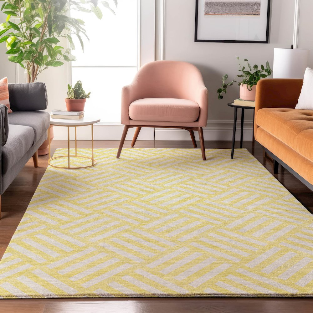 Premium Machine Washable Mayfield  Yellow 8' x 10' Rug. Picture 5