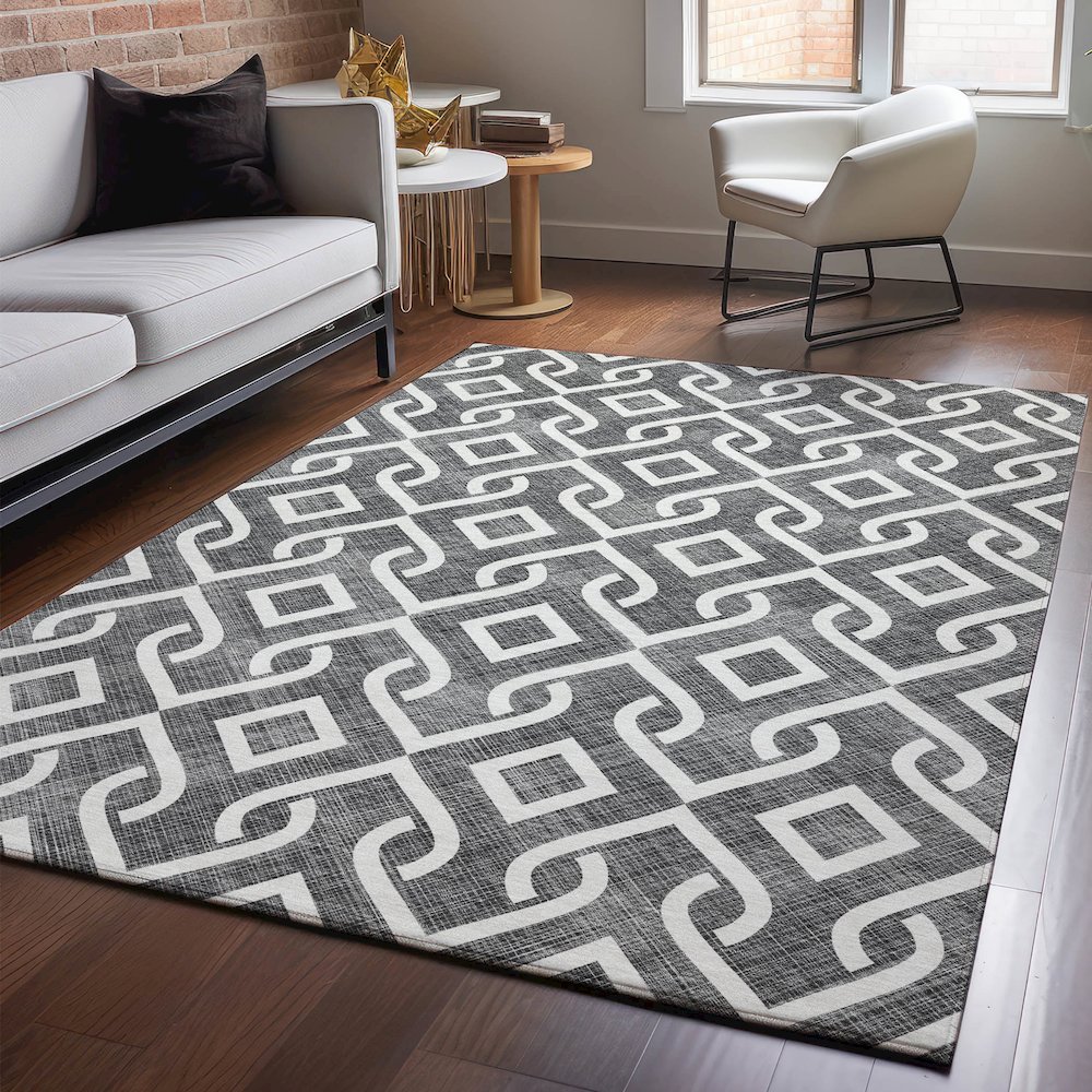 Premium Machine Washable Mayfield  Black 8' x 10' Rug. Picture 5
