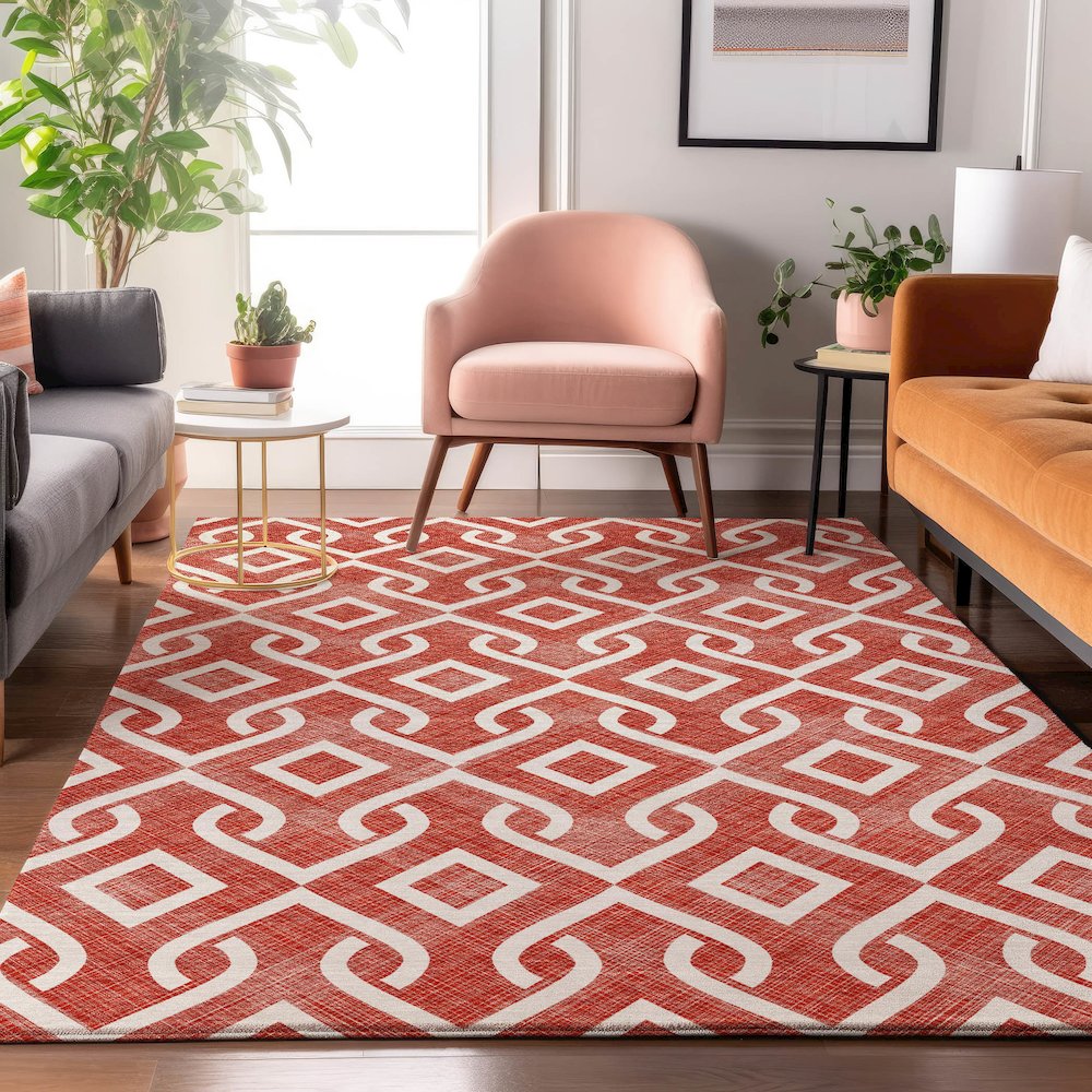 Premium Machine Washable Mayfield  Red 8' x 10' Rug. Picture 5