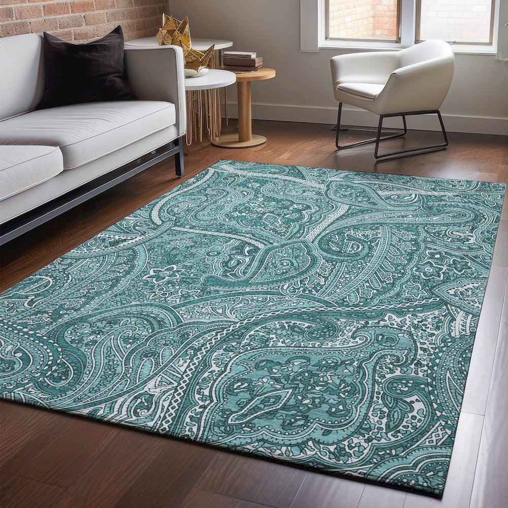 Premium Machine Washable Mayfield  Teal 8' x 10' Rug. Picture 5