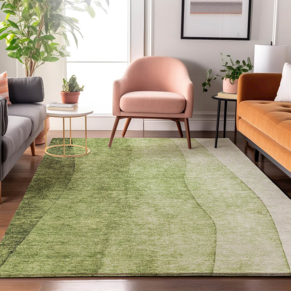 Premium Machine Washable Mayfield  Olive 8' x 10' Rug. Picture 5