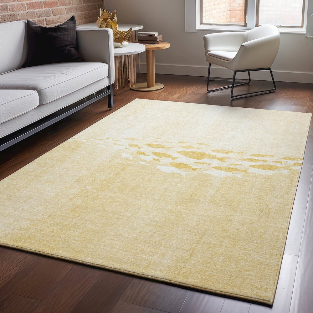 Premium Machine Washable Mayfield  Gold 8' x 10' Rug. Picture 5