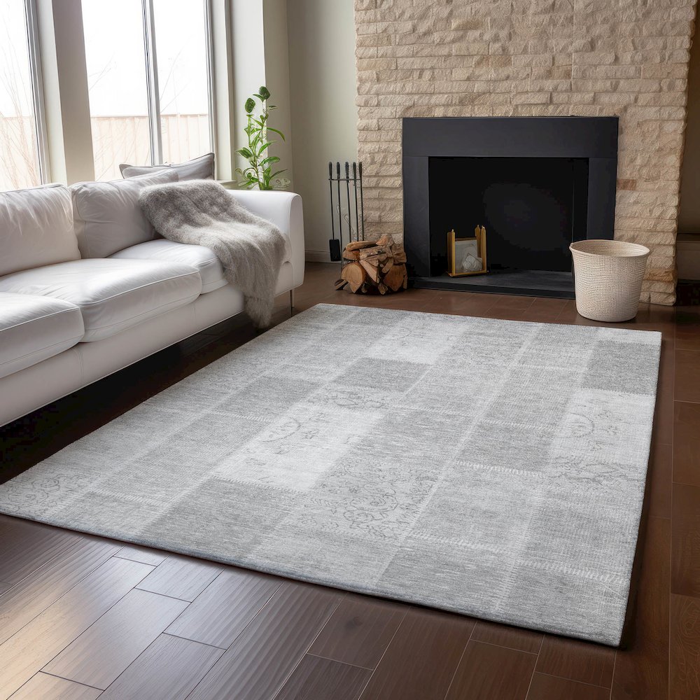 Premium Machine Washable Mayfield  Silver 8' x 10' Rug. Picture 6