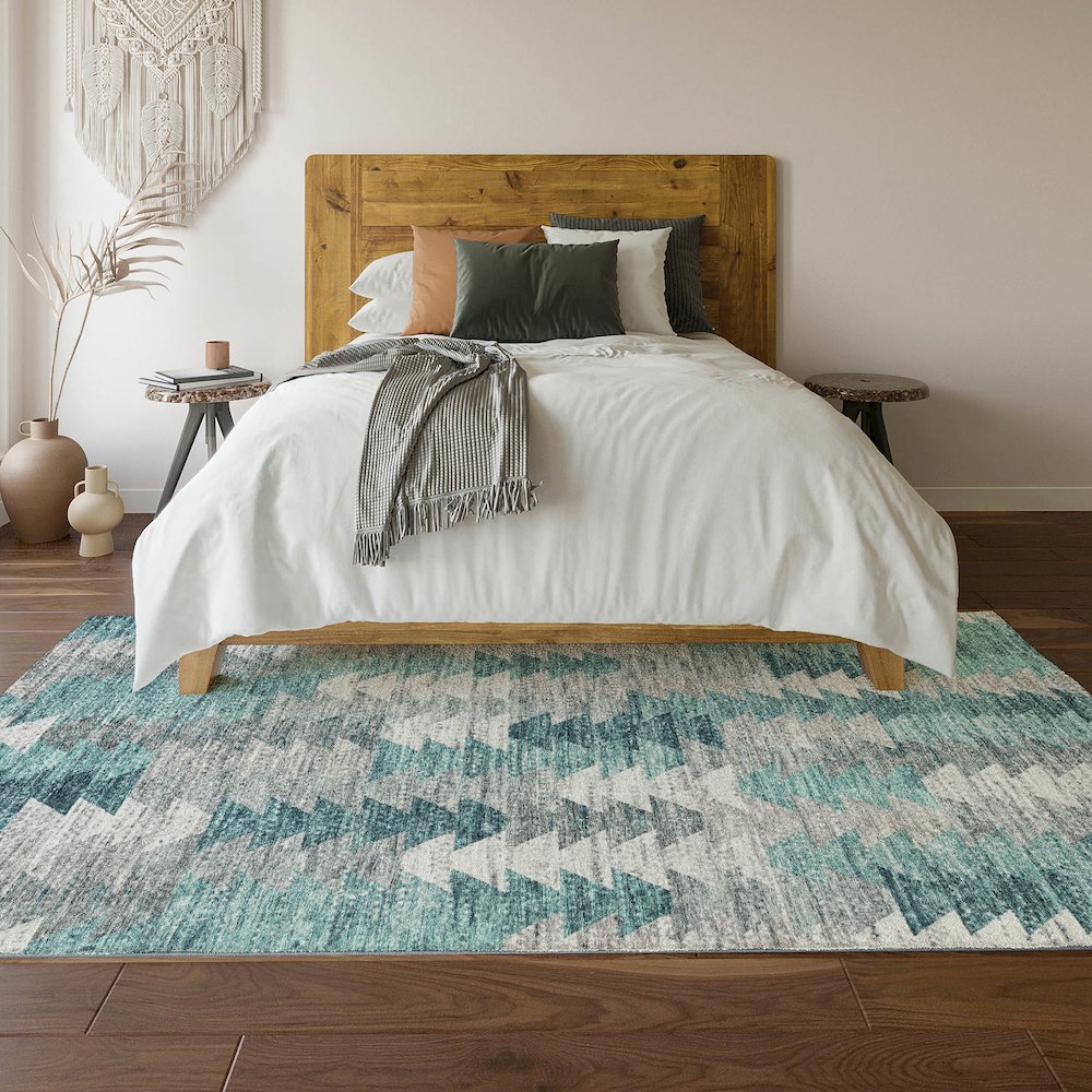 Premium Machine Washable Mayfield  Teal 8' x 10' Rug. Picture 6