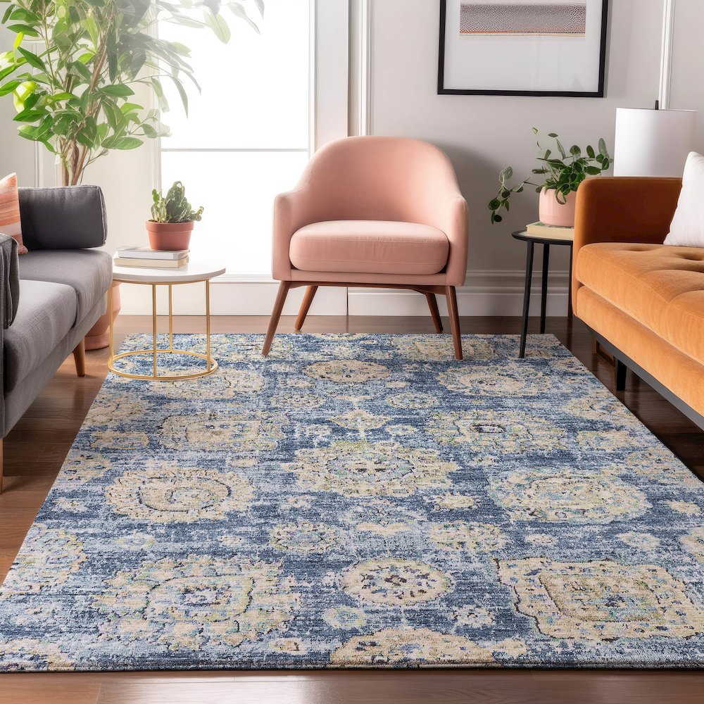 Premium Machine Washable Mayfield  Blue 8' x 10' Rug. Picture 5