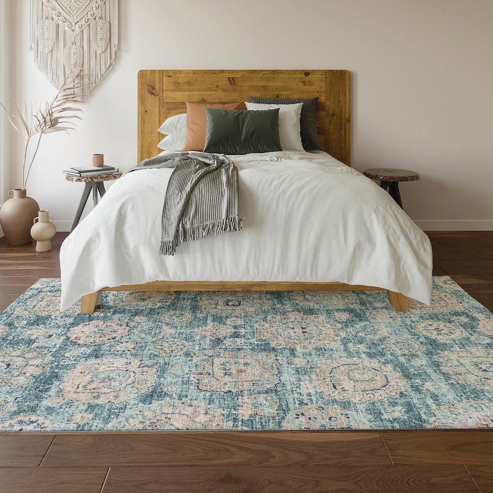 Premium Machine Washable Mayfield  Teal 8' x 10' Rug. Picture 6