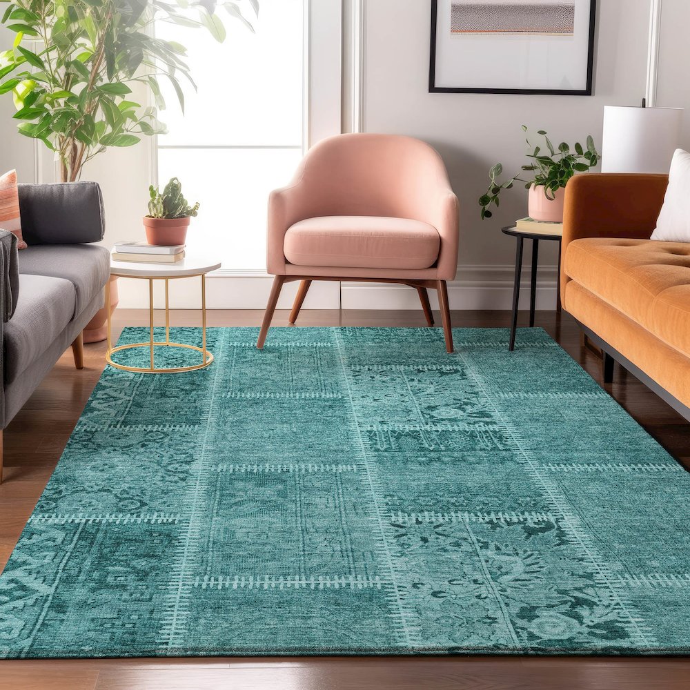 Premium Machine Washable Mayfield  Turquoise 8' x 10' Rug. Picture 5