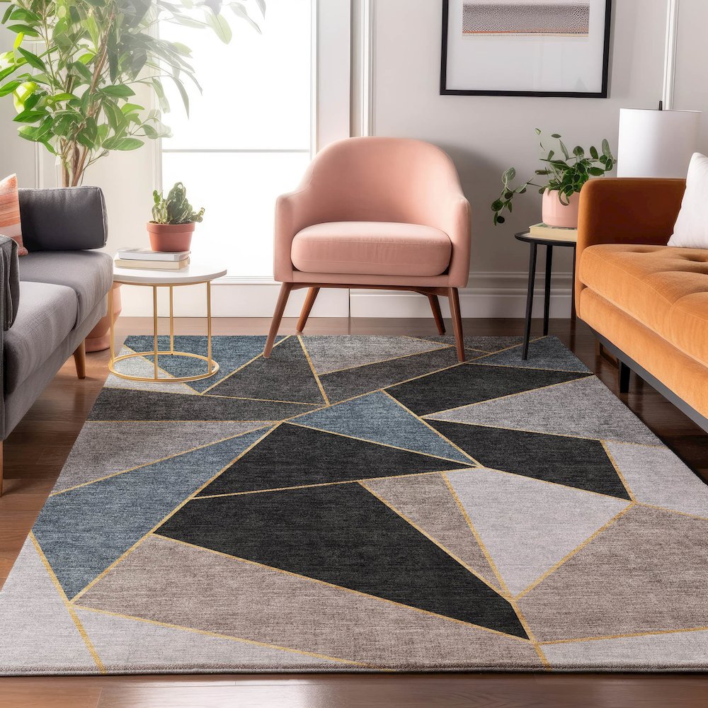 Premium Machine Washable Mayfield  Blue 8' x 10' Rug. Picture 5