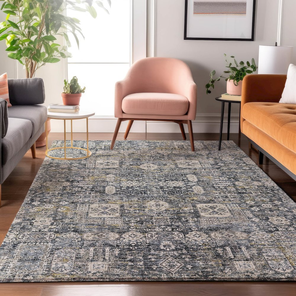 Premium Machine Washable Mayfield  Charcoal 8' x 10' Rug. Picture 5