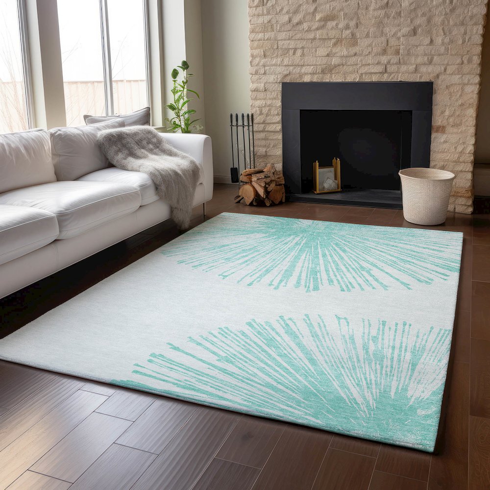 Premium Machine Washable Mayfield  Teal 8' x 10' Rug. Picture 6