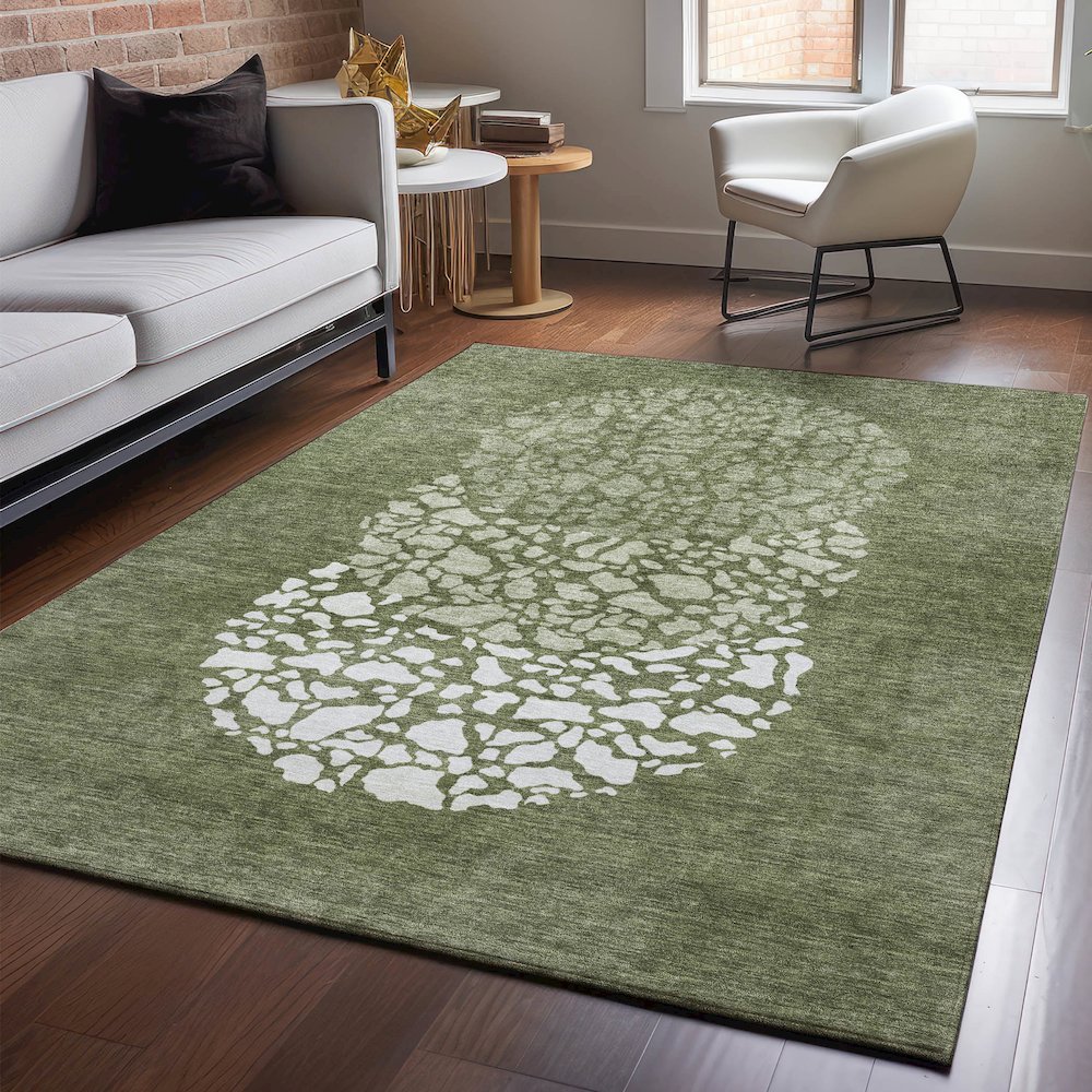 Premium Machine Washable Mayfield  Olive 8' x 10' Rug. Picture 5