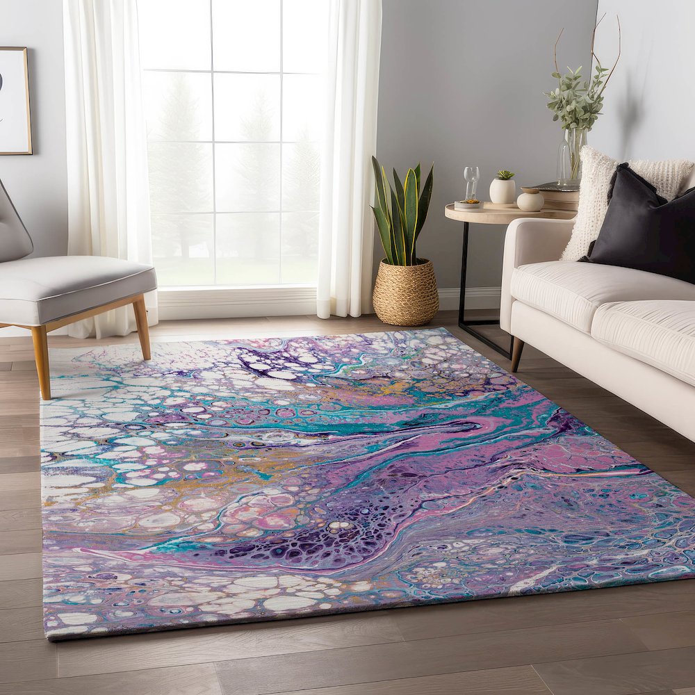 Premium Machine Washable Mayfield  Periwinkle 8' x 10' Rug. Picture 5