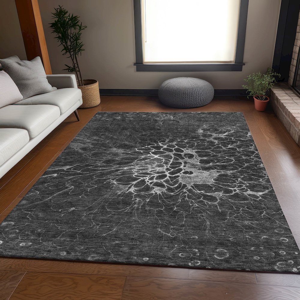Premium Machine Washable Mayfield AMF652 Charcoal 8' x 10' Rug. Picture 5