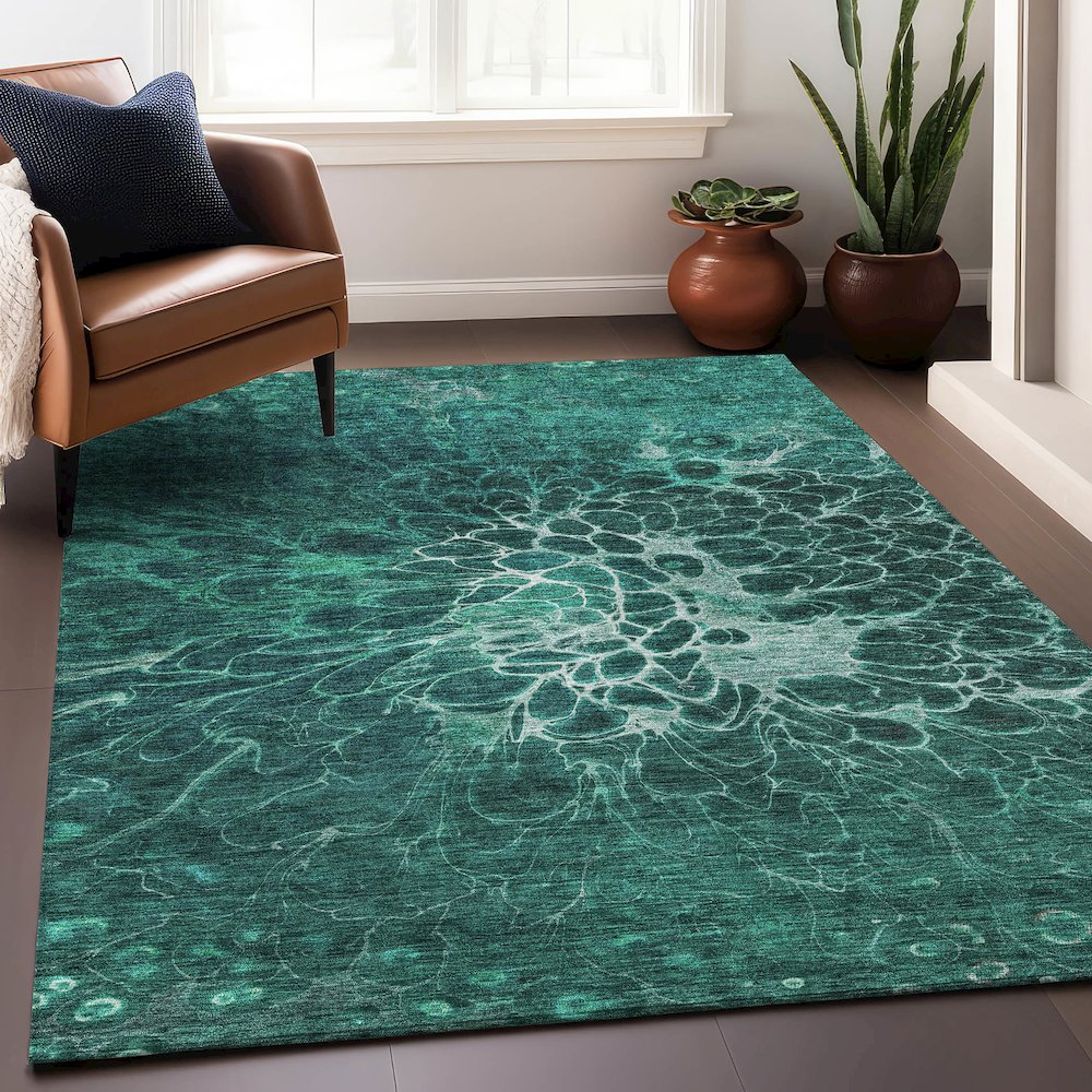 Premium Machine Washable Mayfield AMF652 Teal 8' x 10' Rug. Picture 6