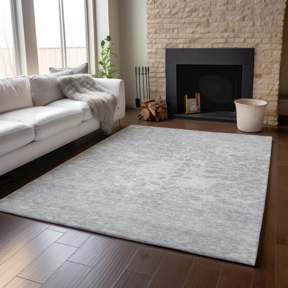 Premium Machine Washable Mayfield AMF653 Silver 8' x 10' Rug. Picture 6