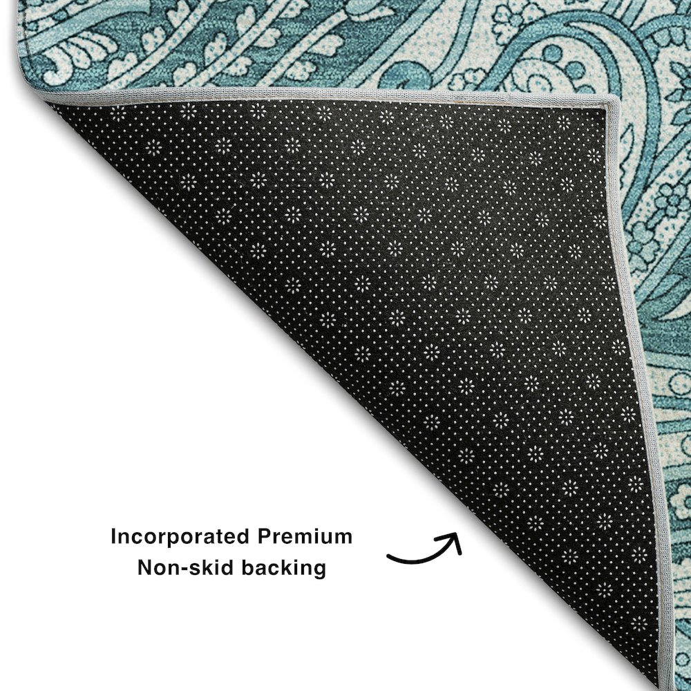 Premium Machine Washable Mayfield AMF654 Turquoise 3' x 5' Rug. Picture 2