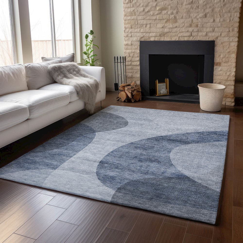 Premium Machine Washable Mayfield AMF657 Blue 8' x 10' Rug. Picture 6