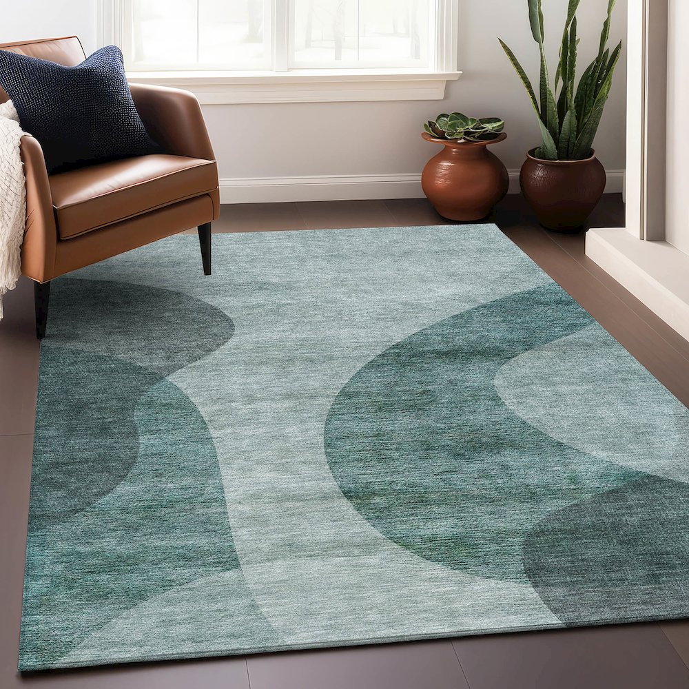 Premium Machine Washable Mayfield AMF657 Green 8' x 10' Rug. Picture 6