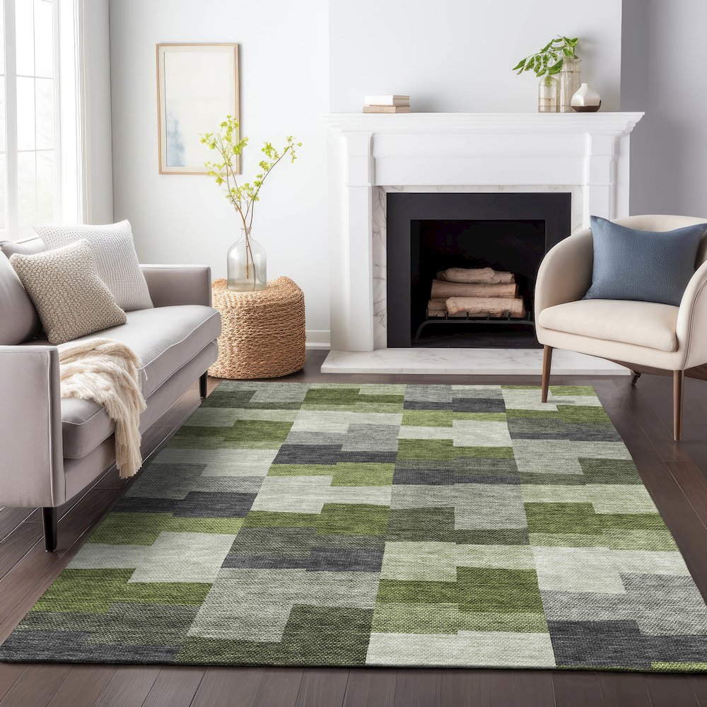 Premium Machine Washable Mayfield AMF659 Olive 8' x 10' Rug. Picture 5