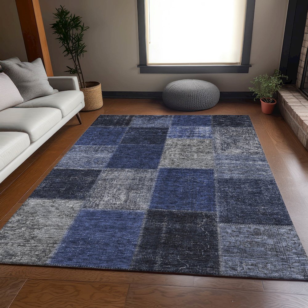 Premium Machine Washable Mayfield AMF663 Navy 8' x 10' Rug. Picture 5