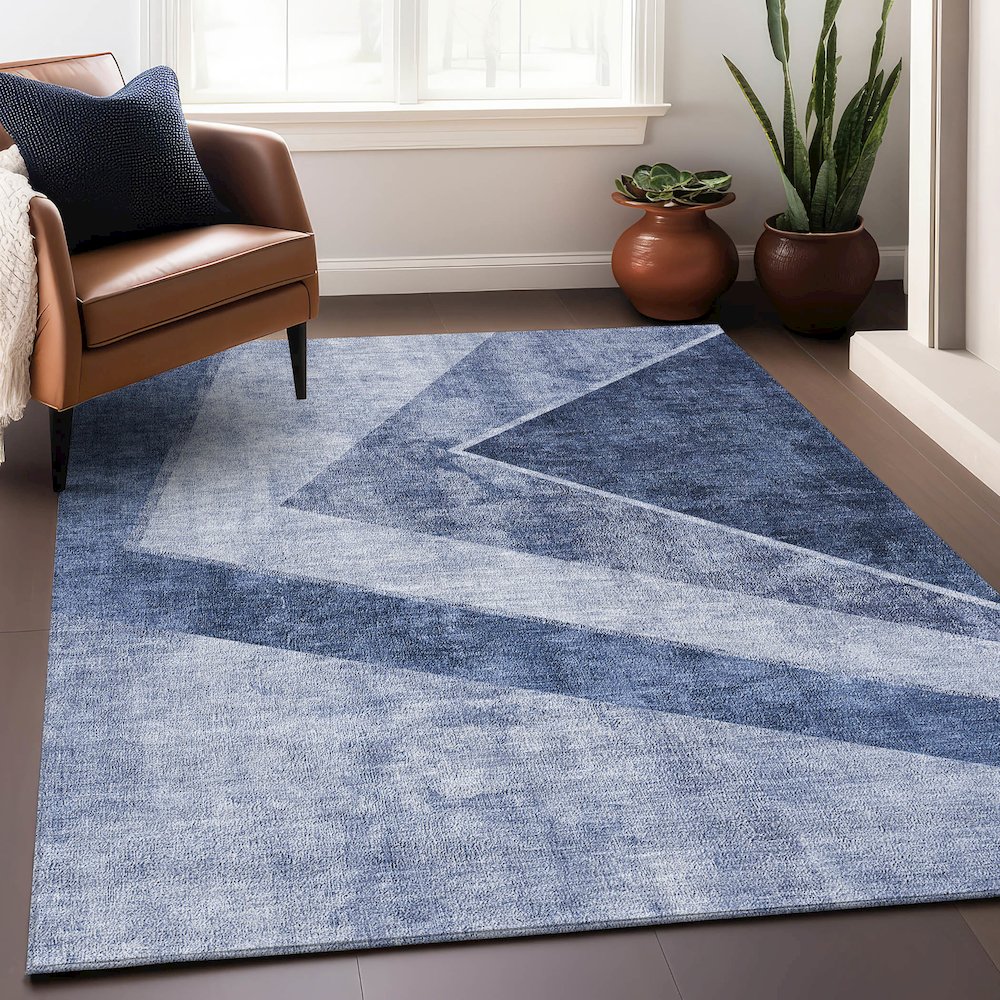 Premium Machine Washable Mayfield AMF671 Blue 8' x 10' Rug. Picture 6