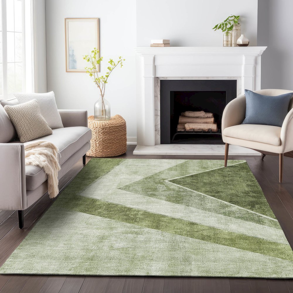 Premium Machine Washable Mayfield AMF671 Olive 8' x 10' Rug. Picture 5