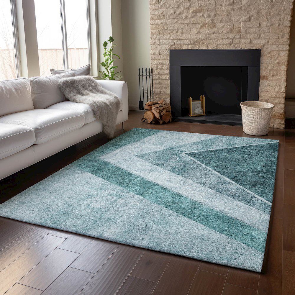 Premium Machine Washable Mayfield AMF671 Teal 8' x 10' Rug. Picture 6