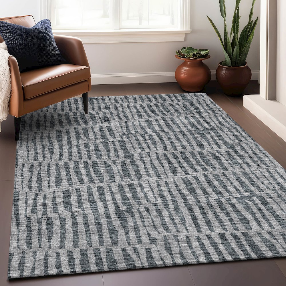 Premium Machine Washable Mayfield AMF674 Charcoal 8' x 10' Rug. Picture 6