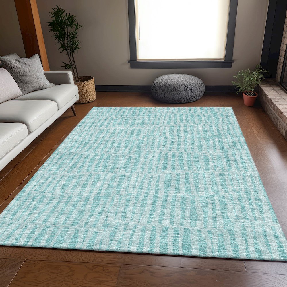 Premium Machine Washable Mayfield AMF674 Teal 8' x 10' Rug. Picture 5
