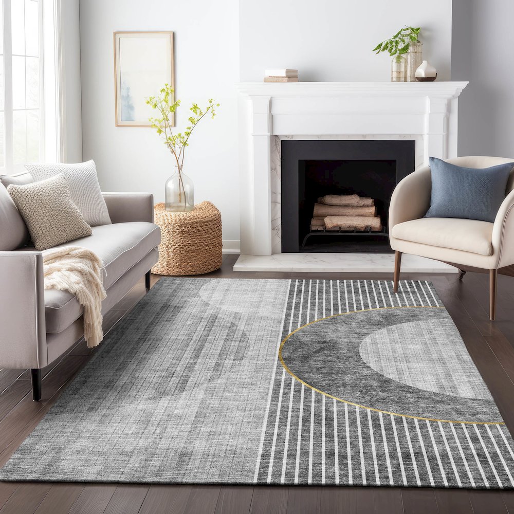 Premium Machine Washable Mayfield AMF676 Charcoal 8' x 10' Rug. Picture 5
