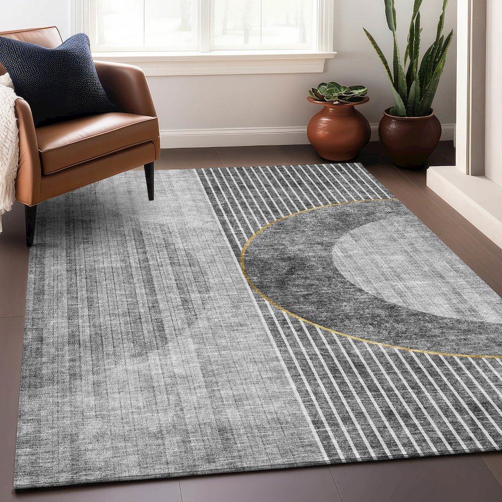 Premium Machine Washable Mayfield AMF676 Charcoal 8' x 10' Rug. Picture 6