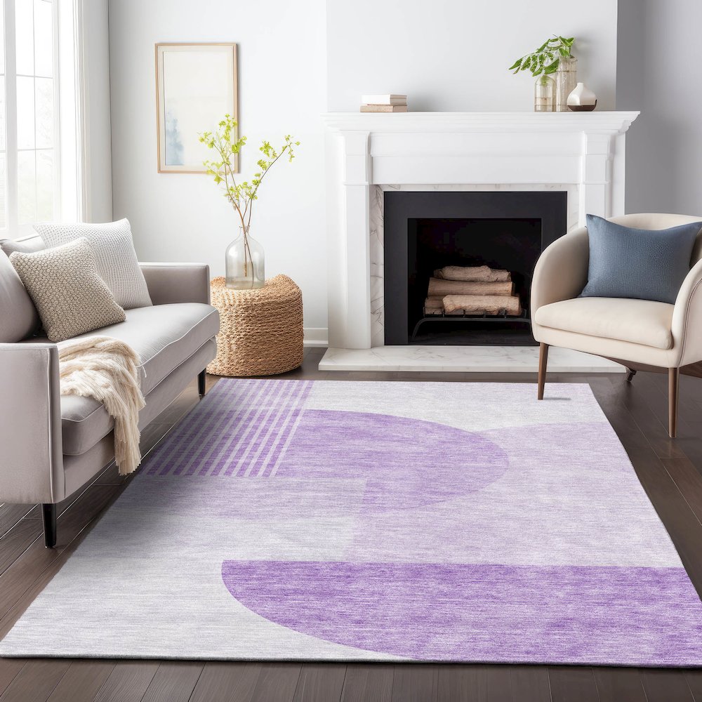 Premium Machine Washable Mayfield AMF678 Purple 8' x 10' Rug. Picture 5
