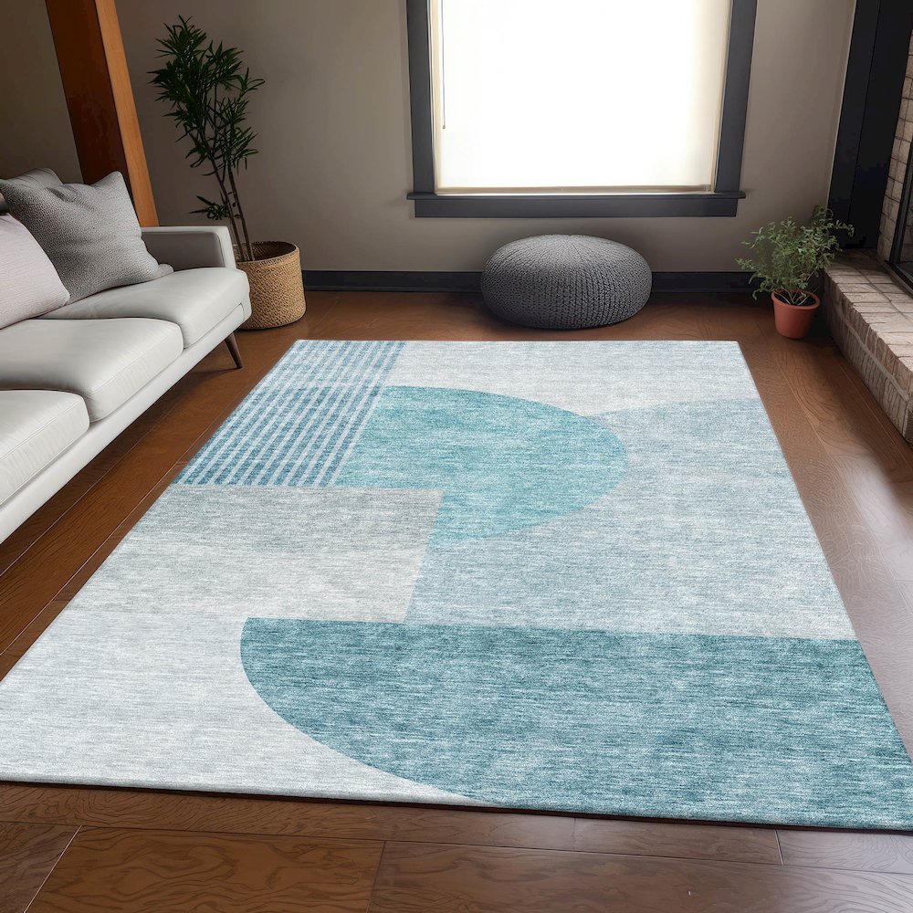 Premium Machine Washable Mayfield AMF678 Teal 8' x 10' Rug. Picture 5