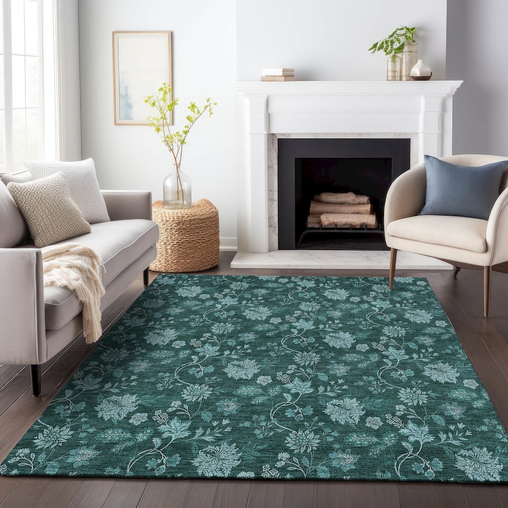 Premium Machine Washable Mayfield AMF680 Teal 8' x 10' Rug. Picture 5
