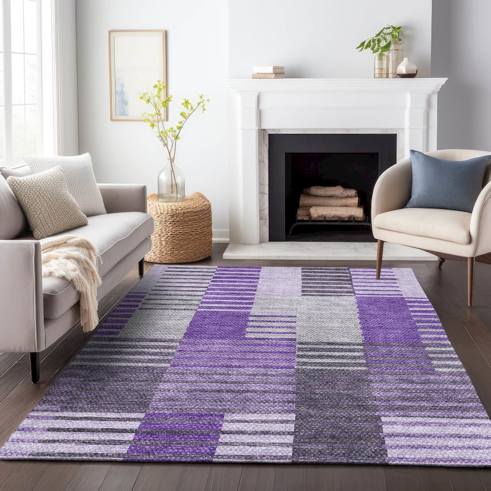 Premium Machine Washable Mayfield AMF687 Purple 8' x 10' Rug. Picture 5