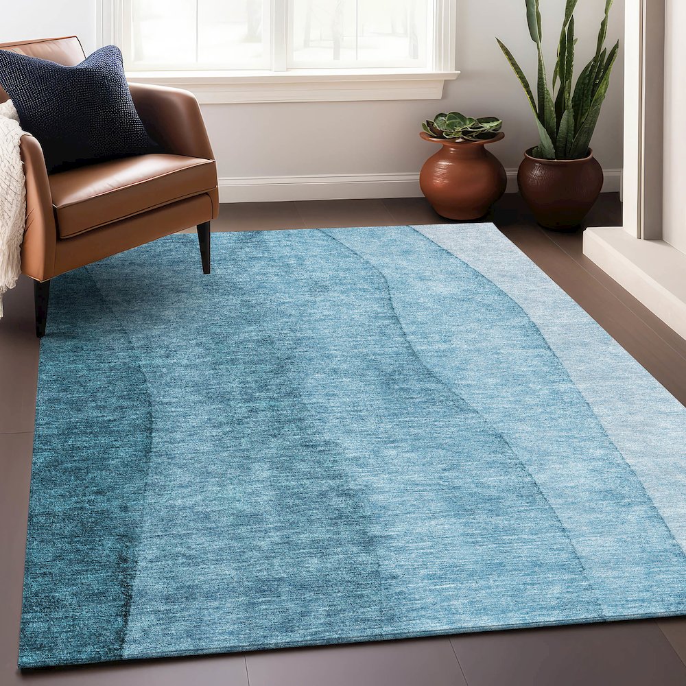 Premium Machine Washable Mayfield AMF690 Teal 8' x 10' Rug. Picture 6