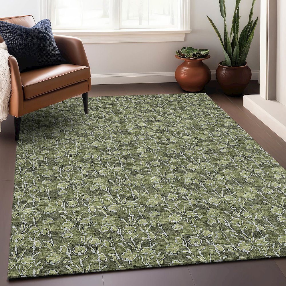 Premium Machine Washable Mayfield AMF692 Olive 8' x 10' Rug. Picture 6
