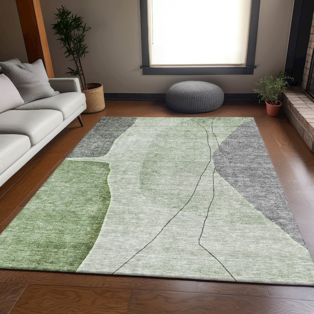 Premium Machine Washable Mayfield AMF696 Green 8' x 10' Rug. Picture 5