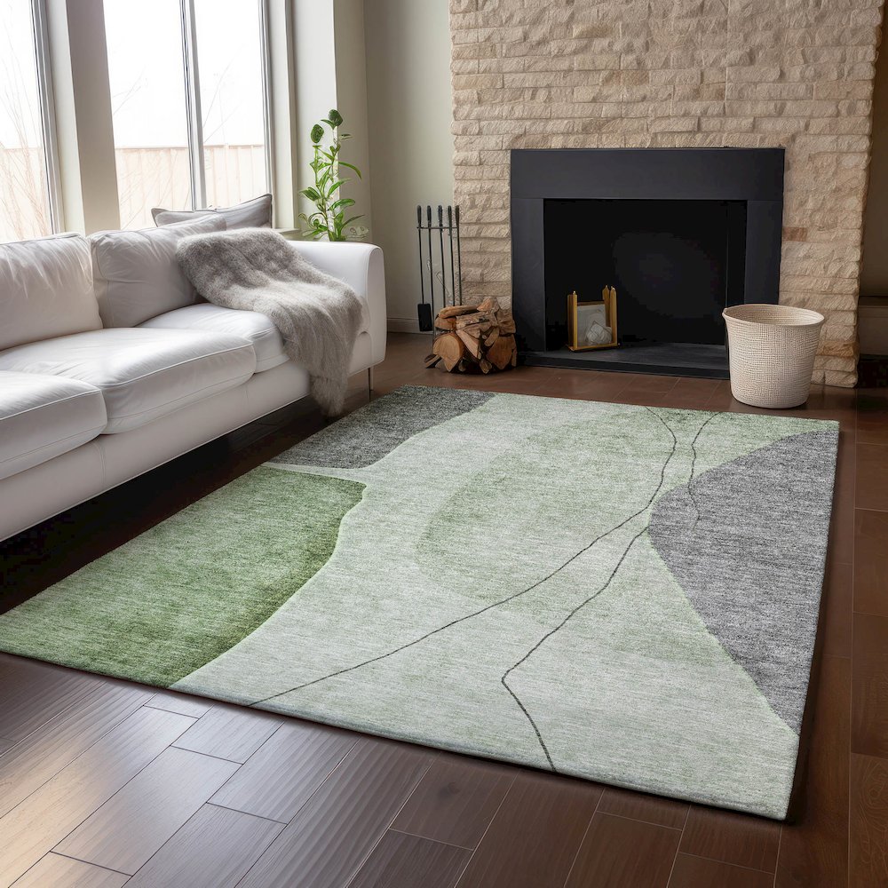 Premium Machine Washable Mayfield AMF696 Green 8' x 10' Rug. Picture 6