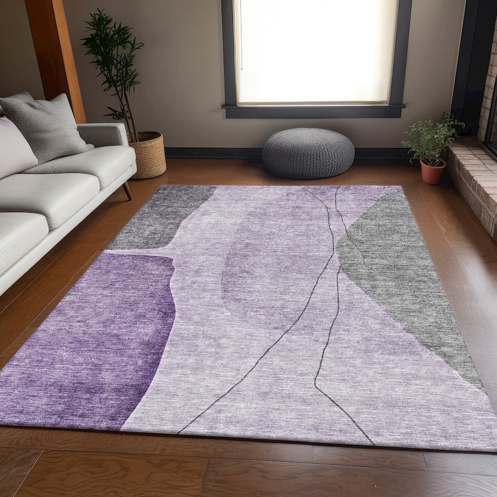 Premium Machine Washable Mayfield AMF696 Purple 8' x 10' Rug. Picture 5