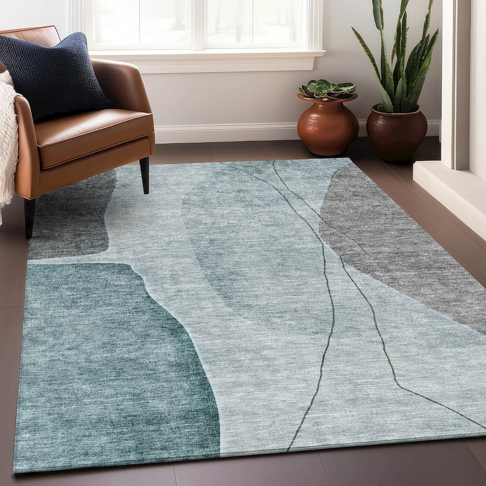 Premium Machine Washable Mayfield AMF696 Teal 8' x 10' Rug. Picture 6